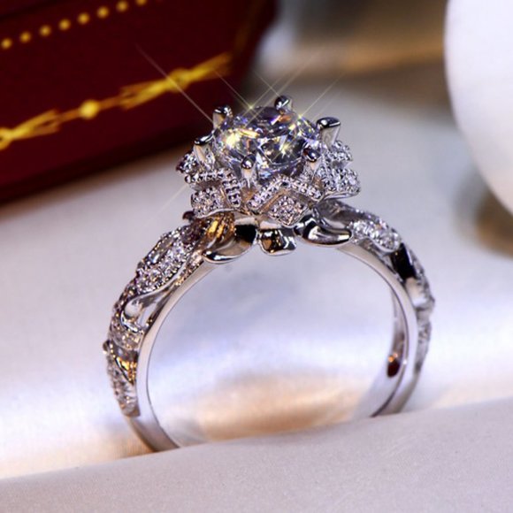 NEW Silver Round Diamond Art Deco Wedding Ring - Picture 6 of 7